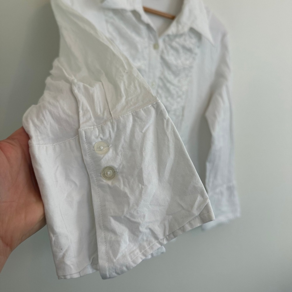 Goddess White Lace Ruffle Button Up Blouse Womens 2X Cotton Stretch G2019X - Picture 4 of 10
